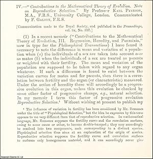 Immagine del venditore per Contributions to the Mathematical Theory of Evolution. An uncommon original article from the Journal of the Royal Statistical Society of London, 1896. venduto da Cosmo Books