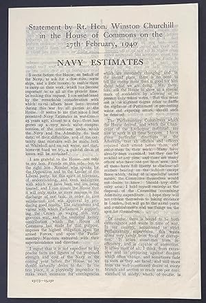 Statement by Rt. Hon. Winston Churchill in the House of Commons on the 27th February, 1940: Navy ...