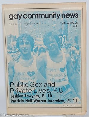 Seller image for GCN - Gay Community News: the gay weekly; vol. 5, #10, Sept. 10, 1977: Public Sex & Private Lives for sale by Bolerium Books Inc.