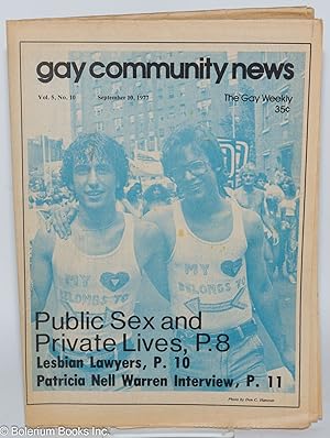 Bild des Verkufers fr GCN - Gay Community News: the gay weekly; vol. 5, #10, Sept. 10, 1977: Public Sex & Private Lives zum Verkauf von Bolerium Books Inc.