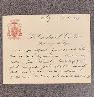 Carton manuscrit à l'entête de l'évêché de 9 lignes et signature