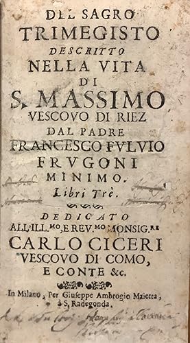 Del Sagro Trimegisto descritto nella vita di S. Massimo Vescovo di Riez.