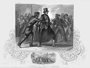 THE ARREST OF SMITH O'BRIEN WITH ELABORATE BORDER,Historical 1855 Irish Steel Engraved Print