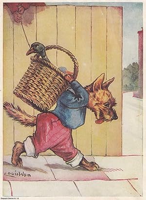 Imagen del vendedor de Louis Wain: A Yorkshire Terrier Dog, dressed, carrying a duck in a basket - printed in 1920. An original coloured cat print by the foremost cat illustrator of the early 20th century. a la venta por Cosmo Books