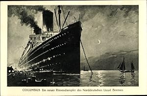 Ansichtskarte / Postkarte Dampfschiff Columbus, Norddeutscher Lloyd Bremen