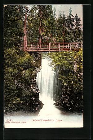 Ansichtskarte Flüela-Wasserfall bei Davos mit Holzbrücke