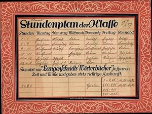 Stundenplan Langenscheidts Wörterbuch, Taschenwörterbücher, Schulwörterbücher um 1930