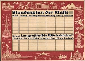 Stundenplan Langenscheidts Wörterbuch, Handwörterbücher, Taschenwörterbuch um 1930