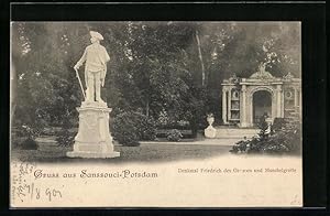 Imagen del vendedor de Ansichtskarte Potsdam, Denkmal Friedrich des Grossen und Muschelgrotte im Park Sanssouci a la venta por Bartko-Reher