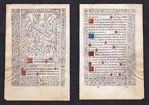 Bild des Verkufers fr Leaf of a Book of Hours printed on vellum / Blatt eines gedruckten Stundenbuches auf Pergament / Feuillet d'un livre d'heures imprim sur velin zum Verkauf von Antiquariat Steffen Vlkel GmbH