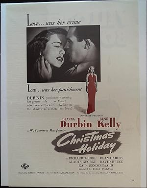 Image du vendeur pour Christmas Holiday Trade Print Ad 1945 Deanna Durbin, Gene Kelly, Richard Whorf mis en vente par AcornBooksNH
