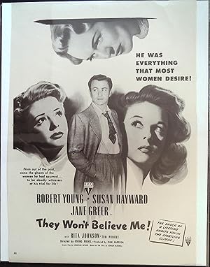 Imagen del vendedor de They Won't Believe Me Trade Print Ad 1947 Robert Young, Susan Hayward, Jane Greer a la venta por AcornBooksNH