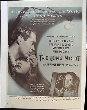 Immagine del venditore per The Long Night Trade Print Ad 1947 Henry Fonda, Barbara Bel Geddes, Vincent Price venduto da AcornBooksNH