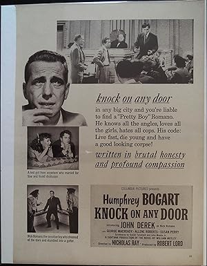 Immagine del venditore per Knock on Any Door Trade Print Ad 1949 Humphrey Bogart, John Derek venduto da AcornBooksNH