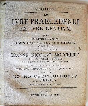 Seller image for Dissertatio de ivre praecedendi ex ivre gentivm . for sale by Auceps-Antiquariat Sebastian Vogler