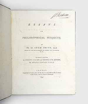 Bild des Verkufers fr Essays on Philosophical Subjects. To which is prefixed, an Account of the Life and Writings of the Author; by Dugald Stewart. zum Verkauf von Peter Harrington.  ABA/ ILAB.