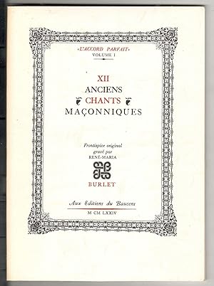 XII anciens chants maçonniques. Frontispice original gravé par René-Maria Burlet