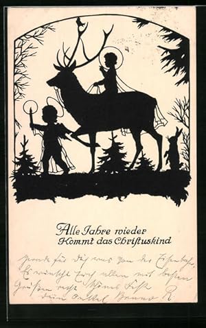 Ansichtskarte Scherenschnitt von C. Pflug, Alle Jahre wieder kommt das Christuskind, Weihnachtsen...