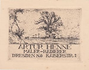 Bild des Verkufers fr Artur Henne Maler - Radierer Dresden Nr. 6 Kaiserstr. 2. Landschaft mit kleiner Kutsche. zum Verkauf von Antiquariat  Braun