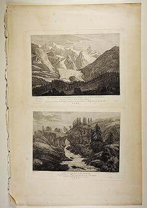 Bild des Verkufers fr Glacier du Fischer-Thal dans le Grindelwald und Chute de la Vassoree. Aus: Tableaux de la Suisse. Blatt-Nr. 173. zum Verkauf von Versandantiquariat Christine Laist