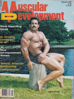 Muscular Development: World Powerlifting Results. John Schieicher Cover. February 1983