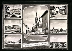 Ansichtskarte Viernheim /Hessen, Teilansichten mit Apostelkirche, Schulzentrum und Rathaus