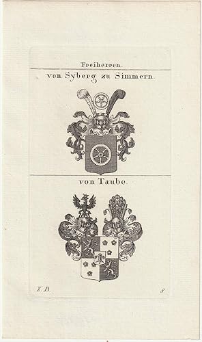 Freiherren: von Syberg zu Simmern / von Taube. Original-Kupferstich mit 2 Wappen.