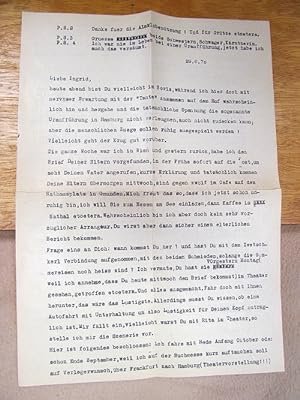 Doppelseitiger, inhaltsreicher maschinenschriftlicher Brief Bernhards adressiert an Ingrid ( = In...