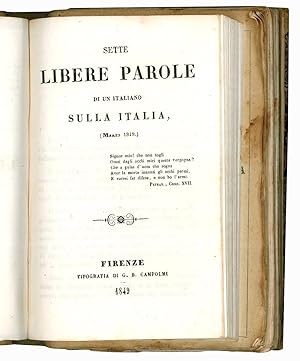 Bild des Verkufers fr Sette libere parole di un italiano sulla Italia (Marzo 1849). zum Verkauf von Libreria Alberto Govi di F. Govi Sas