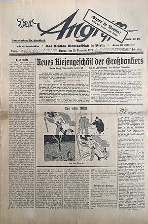 DER ANGRIFF. Das Deutsche Montagsblatt in Berlin. Herausgeber: Dr. Goebbels. 2. Jahrgang, Nr. 47,...