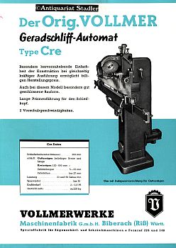 Der Orig. VOLLMER Geradschliff-Automat Type Cre. Firmenprospekt. I/55/2500/10.