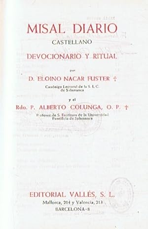 Image du vendeur pour MISAL DIARIO CASTELLANO DEVOCIONARIO Y RITUAL. mis en vente par Librera Torren de Rueda