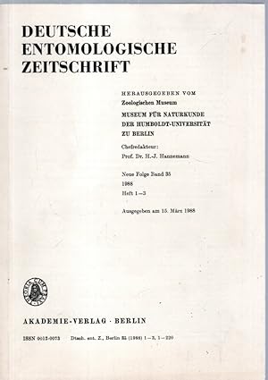 Image du vendeur pour Deutsche Entomologische Zeitschrift, Neue Folge Band 35, Jahrgang 1988, Heft 1-3 mis en vente par Antiquariat Jterbook, Inh. H. Schulze