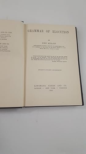 Bild des Verkufers fr GRAMMAR OF ELOCUTION. zum Verkauf von Cambridge Rare Books