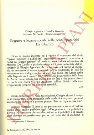 Image du vendeur pour Soggetto e legame sociale nella contemporaneit. Un dibattito. mis en vente par Libreria Piani