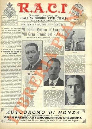 RACI. 1928. Organo ufficiale del Reale Automobile Club d?Italia.