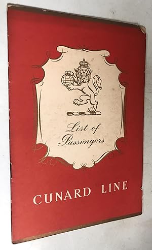 Seller image for Cunard Line List of Passengers, R.M.S. Queen Elizabeth November 29th, 1958 first class for sale by Once Upon A Time