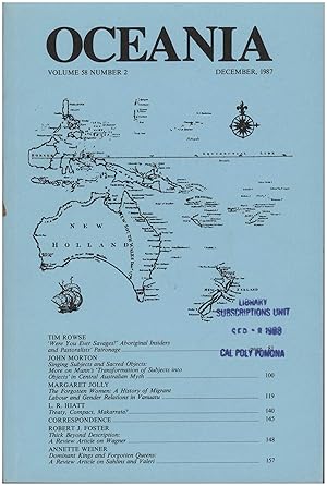 Seller image for Oceania Journal (December 1987, Volume 58, Number 2) for sale by Diatrope Books