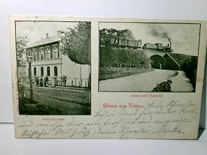 Trittau. Gruss aus., Alte, seltene Ansichtskarte s/w. gel. 1901. 2 Ansichten : Amts - Sparkasse m...