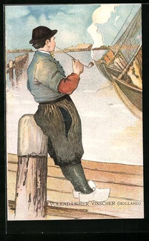 Bild des Verkufers fr Knstler-Ansichtskarte Volendam, Volendammer Visscher, Niederlndischer Fischer mit Tabakpfeife zum Verkauf von Bartko-Reher