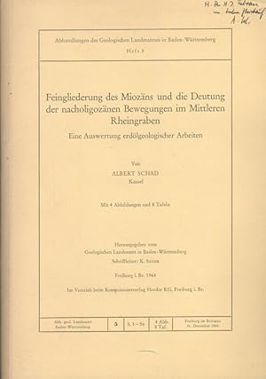 Bild des Verkufers fr Feingliederung des Miozns und die Deutung der nacholigoznen Bewegungen im mittleren Rheingraben : Eine Auswertung erdlgeologischer Arbeiten. Abhandlungen des Geologischen Landesamtes in Baden-Wrttemberg ; H. 5 zum Verkauf von Versandantiquariat Nussbaum