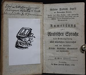 Bild des Verkufers fr Sammelband mit 4 Werken des 18. Jahrhunderts zur Arabischen Sprachlehre. 1. Anweisung zur Arabische Sprache bey Ermangelung alles mndlichen Unterrichts nach des Verfassers Erleich. Arabischer Grammatik und Chrestomathie. 2 Teile (Leipzig, 1784-85). (18), 268; (2), 142; (16) Seiten. - 2. Nthige Verbesserungen und Aufstze zu seiner Erleichterten Arabischen Grammatik. Jena, 1780. (16), 104 Seiten. - 3. Proverbia arabica. 48 Seiten (ganz in arabischer Sprache). - 4. Nthige Verbesserungen und Zustze zu seiner Erleichterten Arabischen sprachlehre. Jena, 1780. 20 S. zum Verkauf von Antiquariat  Braun