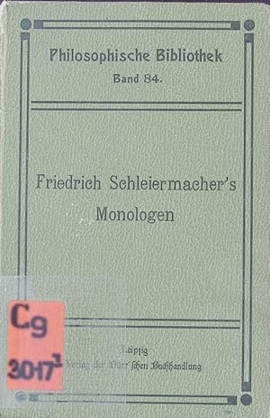 Immagine del venditore per Friedrich Schleiermacher's Monologen. Kritische Ausgabe. venduto da Antiquariat Bookfarm