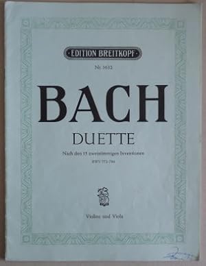 Immagine del venditore per Johann Sebastian Bach Duette, Nach den 15 zweistimmigen Inventionen BWV 772-786 fr Violine und Viola; Edition Breitkopf 3632 venduto da Elops e.V. Offene Hnde