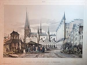 Lubeck. Palais du Sénat et Place du Marché. Kolor. Lithographie von André Durand, gedruckt durch ...