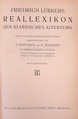 Seller image for Friedrich Lbkers Reallexikon des klassischen Altertums. Achte, vollstndig umgearbeitete Auflage. for sale by Frans Melk Antiquariaat