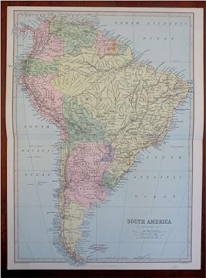 South America Peru Brazil Colombia Venezuela Chile 1873 Bartholomew map