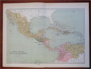 Caribbean Sea Mexico Central America Bahamas Colombia 1873 Bartholomew map