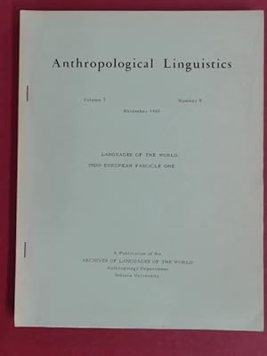 Seller image for Languages of the World: Indo-European Fasicicle One. Anthropological Linguistics, Vol. 7, Nr. 8. for sale by Wissenschaftliches Antiquariat Zorn