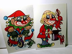Clowns. Humor. 2 x Alte Ansichtskarte / Postkarte farbig, gel. aus Belgien ca 80ger Jahre. Alle r...